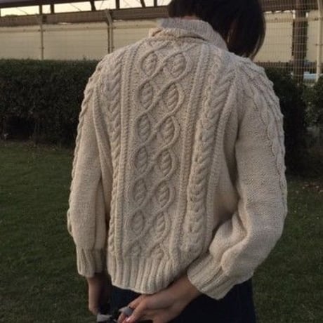 #1847001 コットン手編みケーブルニット