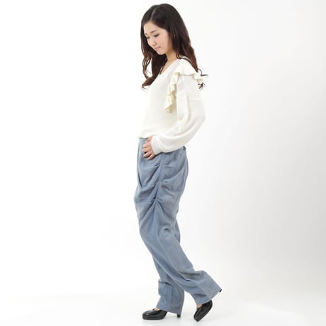 コットンツイルフラックス サンドウオッシュドレープパンツ＃1756019