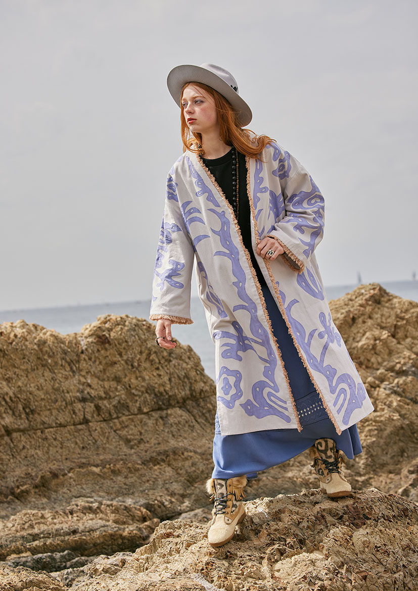 コットン アップリケ刺繍 KIMONOガウン #2111201 | anotherbazaar