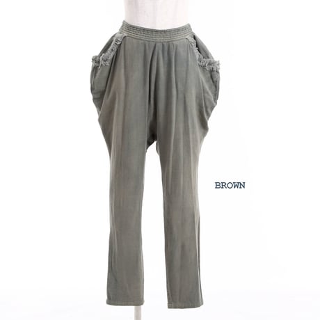 コットンフラックスツイル  サンドウオッシュ サルエルパンツ#1756018