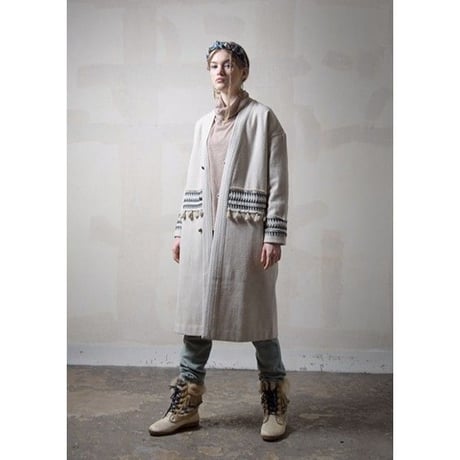 刺繍＆フリンジ付きウールコート#1751026