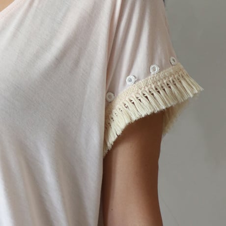 ショートスリーブトップス/ミラー刺繍/フリンジレース/#1679917