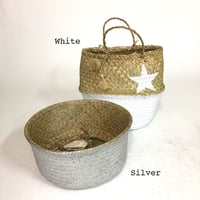 水草手編みかごバッグ星柄ハンドペイント(L)#1778012