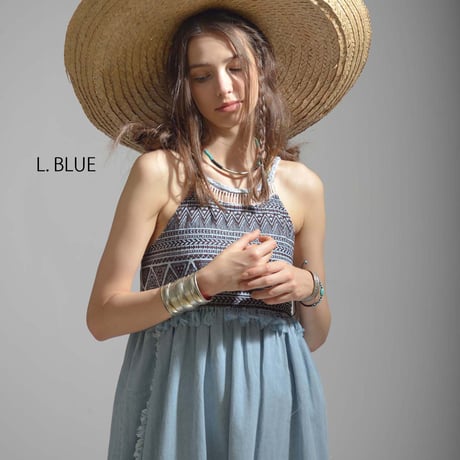 6oz Light oz Denim Stone wash フリンジ＆刺繍ワンピ#1753003