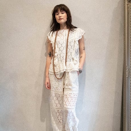 綿レースパッチワーク Boho トップス #2514003