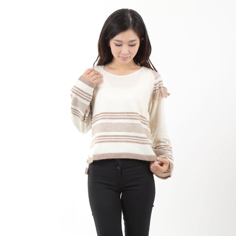 MERINO WOOL 12GG ボーダー＆フリンジニット #1747001