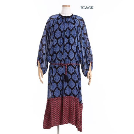ヴィスコース X ジョーゼットプリント切替BOHO ワンピ#1723031