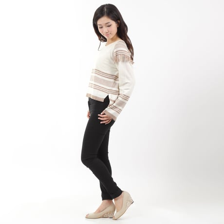 MERINO WOOL 12GG ボーダー＆フリンジニット #1747001