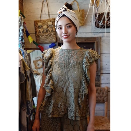 綿レースパッチワーク Boho トップス #2514003
