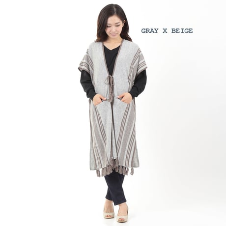 MERINO WOOL 12GG BORDER & FRNGE ジレ#1747003