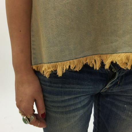 6oz Light Denim ストーンウオッシュ　フリンジトップ#1754001