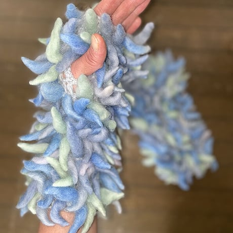 かすり染め WOOL100% 手編みフリンジニット　イエティミトン　#2347106