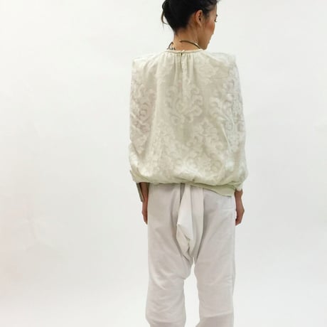 COTTON カットワークレース／綿ポプリンきりかえケープブラウス#1724028