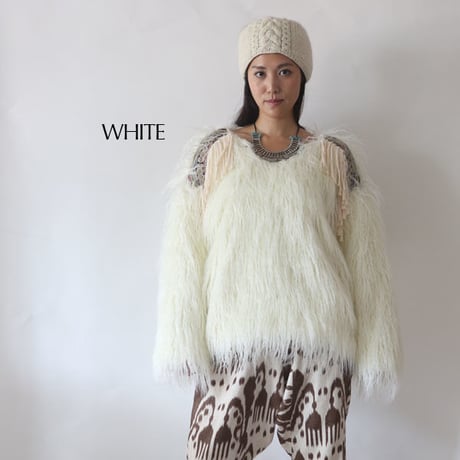 エコファー ショートコート/チベットラム風ファー/刺繍/boho/ボヘミアン/民族/1667109