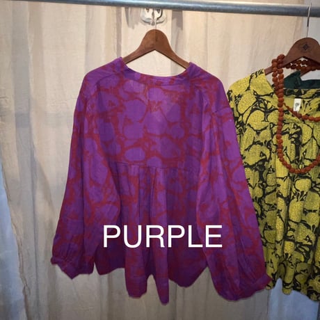 ダブルガーゼ　ブロックプリント　3/4sleeve tops #2613024