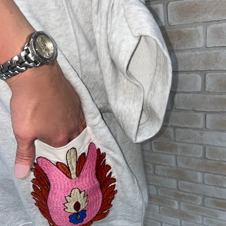 ソフト裏毛 刺繍ギャザースリーブ　トップス/リメイク/#2439030