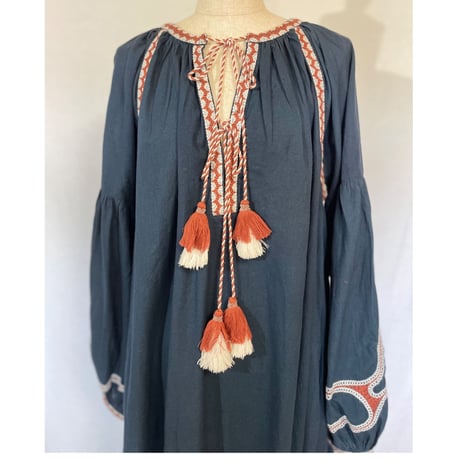 コットンフラックス　オマージュ刺繍　ビッグタッセル　BOHO ワンピ#2213024