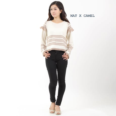 MERINO WOOL 12GG ボーダー＆フリンジニット #1747001