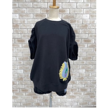 ソフト裏毛 刺繍ギャザースリーブ　トップス/リメイク/#2439030