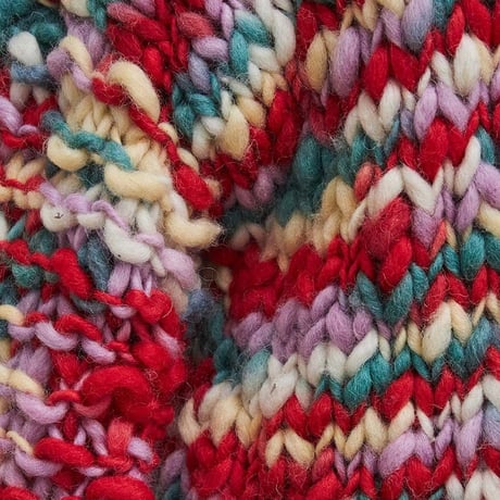 かすり染め WOOL100% 手編みニット　カーディガン　#2147215