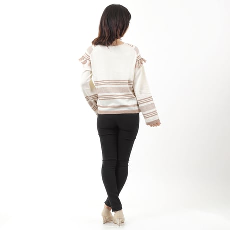 MERINO WOOL 12GG ボーダー＆フリンジニット #1747001