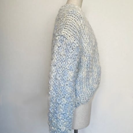 かすり染め WOOL100% 手編みニット　カーディガン　#2147215