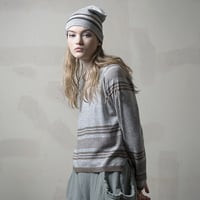 MERINO WOOL 12GG ボーダー＆フリンジニット #1747001