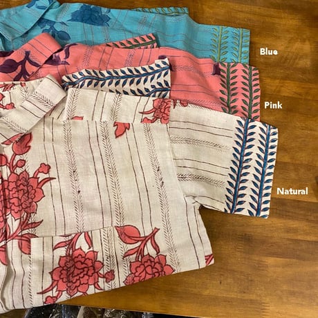 コットン・カディ／手紬手織り綿ハンドブロック　ローズプリント　シャツ　#2014014