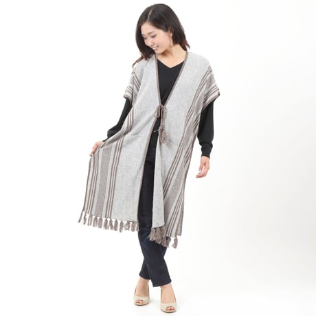 MERINO WOOL 12GG BORDER & FRNGE ジレ#1747003