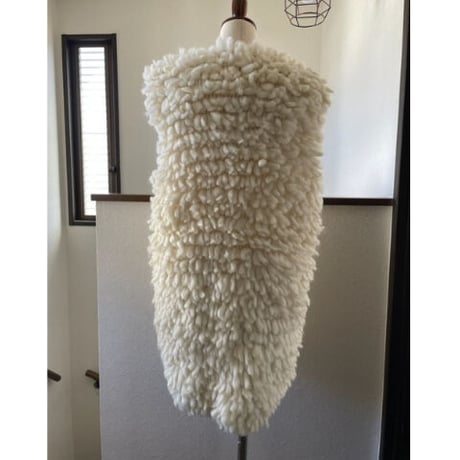 かすり染め WOOL100% 手編みフリンジニット　イエティベスト　#2347104