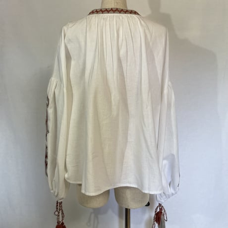 コットンフラックス　オマージュ刺繍　ビッグタッセル　BOHO チュニックブラウス#2214025