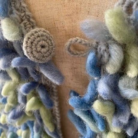 かすり染め WOOL100% 手編みフリンジニット　イエティベスト　#2347104