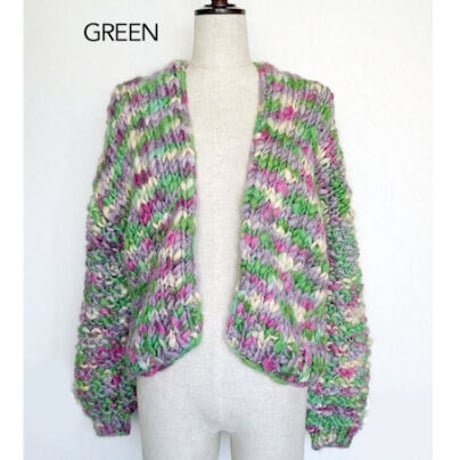 かすり染め WOOL100% 手編みニット　カーディガン　#2147215