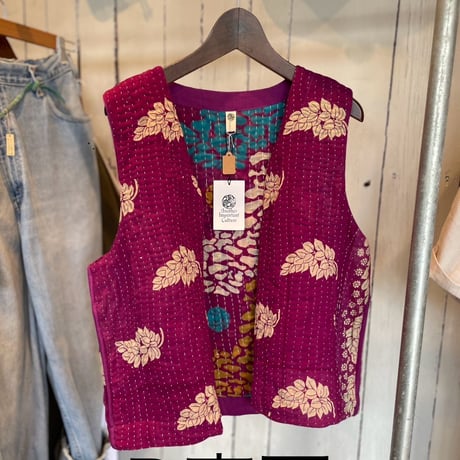 ヴィンテージ　カンタ刺繍　リメイクベスト　#2512004