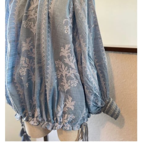 コットンスラブボイル　花柄xスモック刺繍　 チュニック　ビッグスリーブブラウス　#2314001