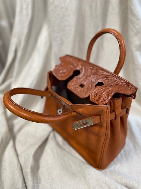 カービングレザー バッグ／フラップ付き/ヴィンテージ加工/SE58011
