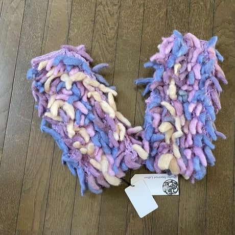 かすり染め WOOL100% 手編みフリンジニット　イエティミトン　#2347106