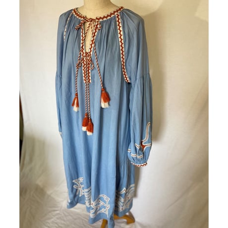 コットンフラックス　オマージュ刺繍　ビッグタッセル　BOHO ワンピ#2213024