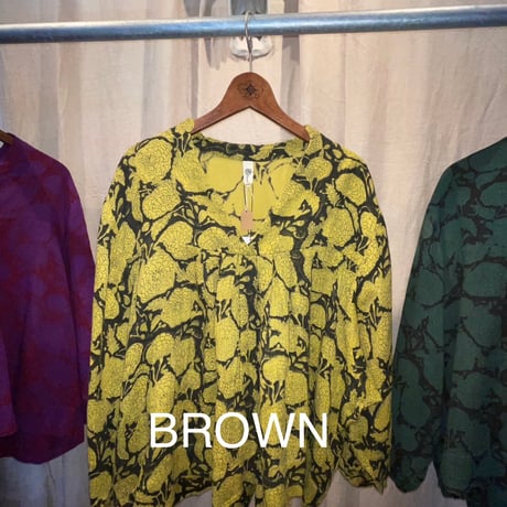 ダブルガーゼ　ブロックプリント　3/4sleeve tops #2613024