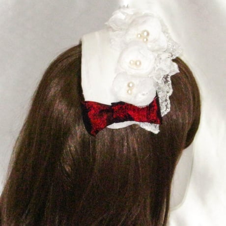 "Scarlet" コサージュとリボンのヘッドドレス