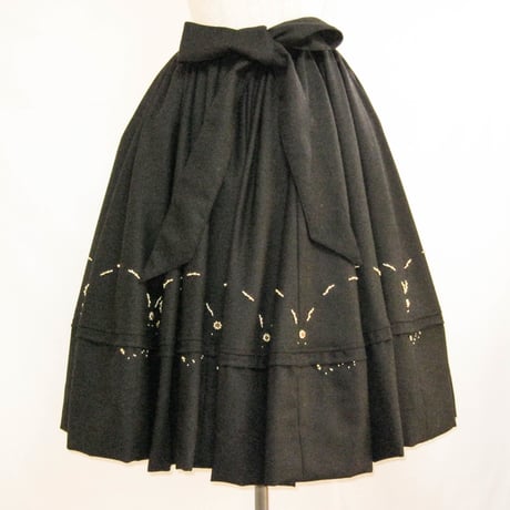 "Lita" サッシュリボン付ウールギャザースカート