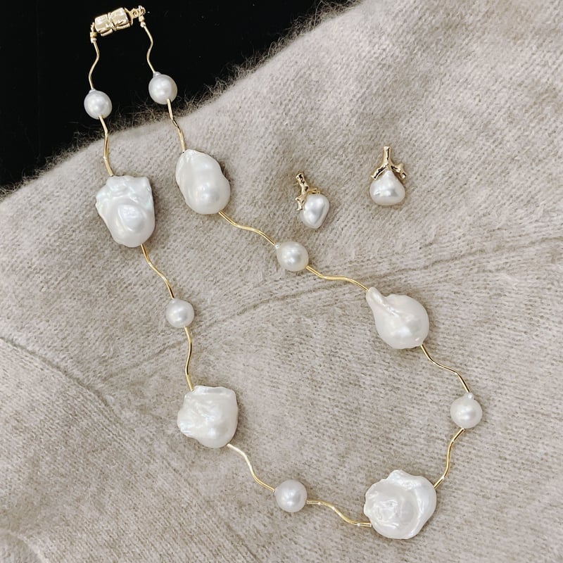 未使用マジョリカパールネックレス＆ブレスレット　シャンパンGOLD 大粒バロック VBHN354965H3 淡水パール 大粒バロックネックレス｜ネックレス