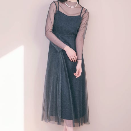 kaene ラメチュールワンピース ( ネイビー )