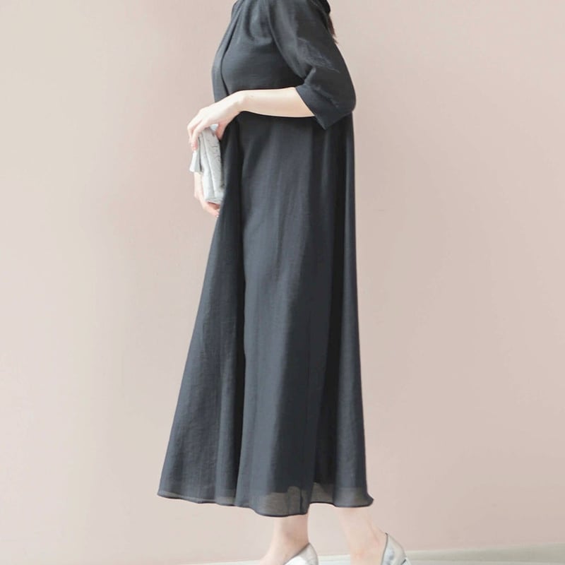 kaene シャンブレーAラインワンピース ( ブラック ) | エイプリル