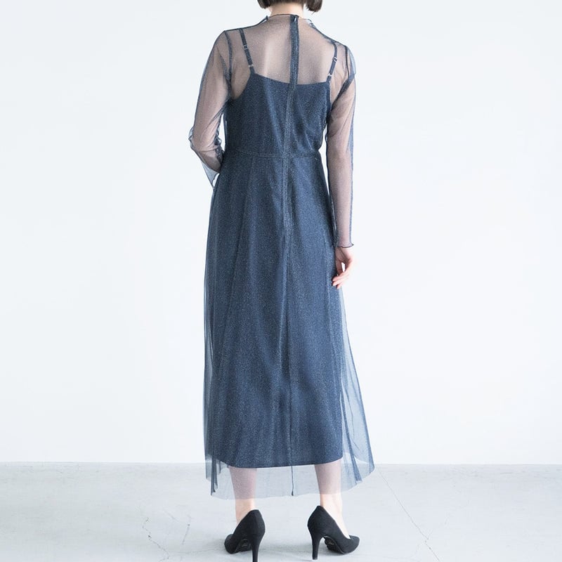 kaene(カエン) 幾何学チュールワンピース ブルー Mサイズ kaene（カエン）の「幾何学チュールワンピース（ドレス）」 - WEAR
