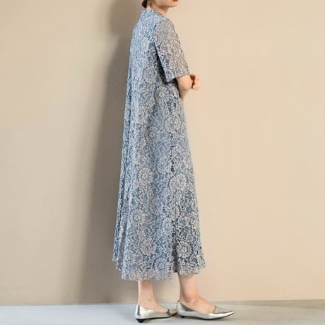kaene パイピングレースワンピース （サックス )