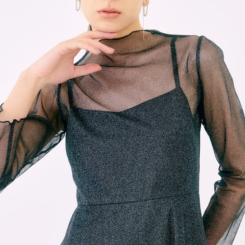 kaene ラメチュールメロウワンピース36サイズblack-silver kaene ドレス 「kaene」ラメチュールメロウワンピース
