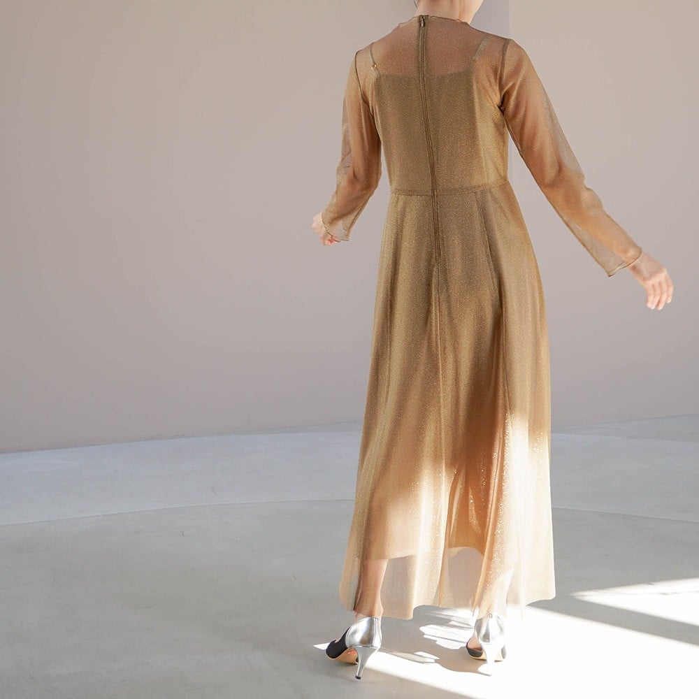 kaene ラメチュールワンピース ( ブラウン×ゴールド ) | エイプリル