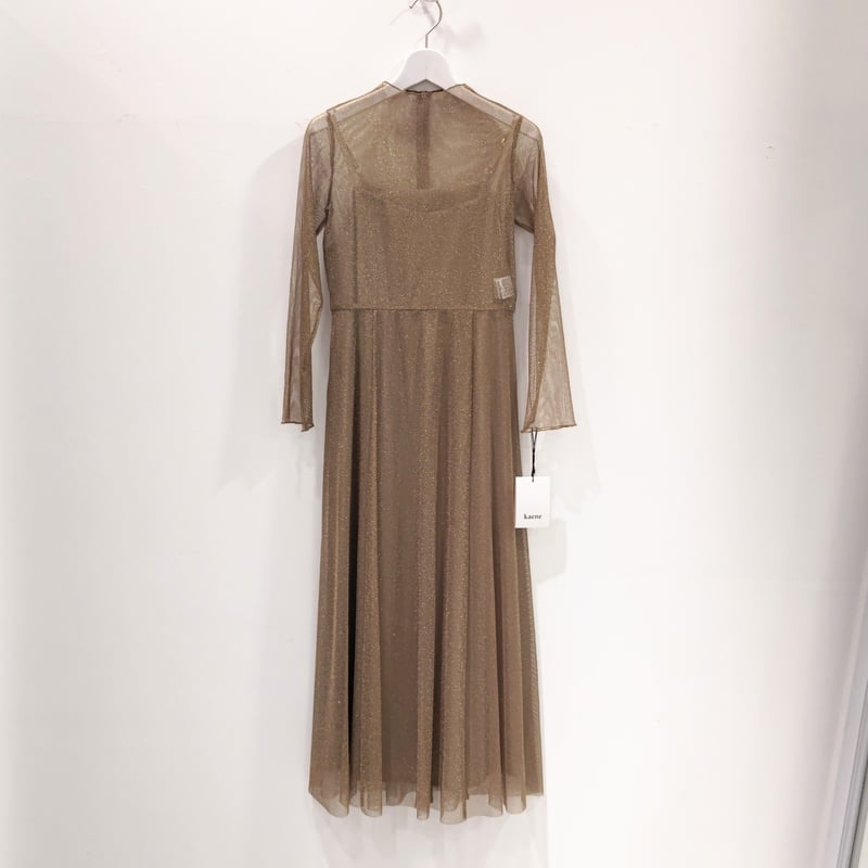 kaene　カエン　ラメチュールメロウワンピース　ゴールド　38 kaene公式オンラインストア ラメチュールメロウワンピース