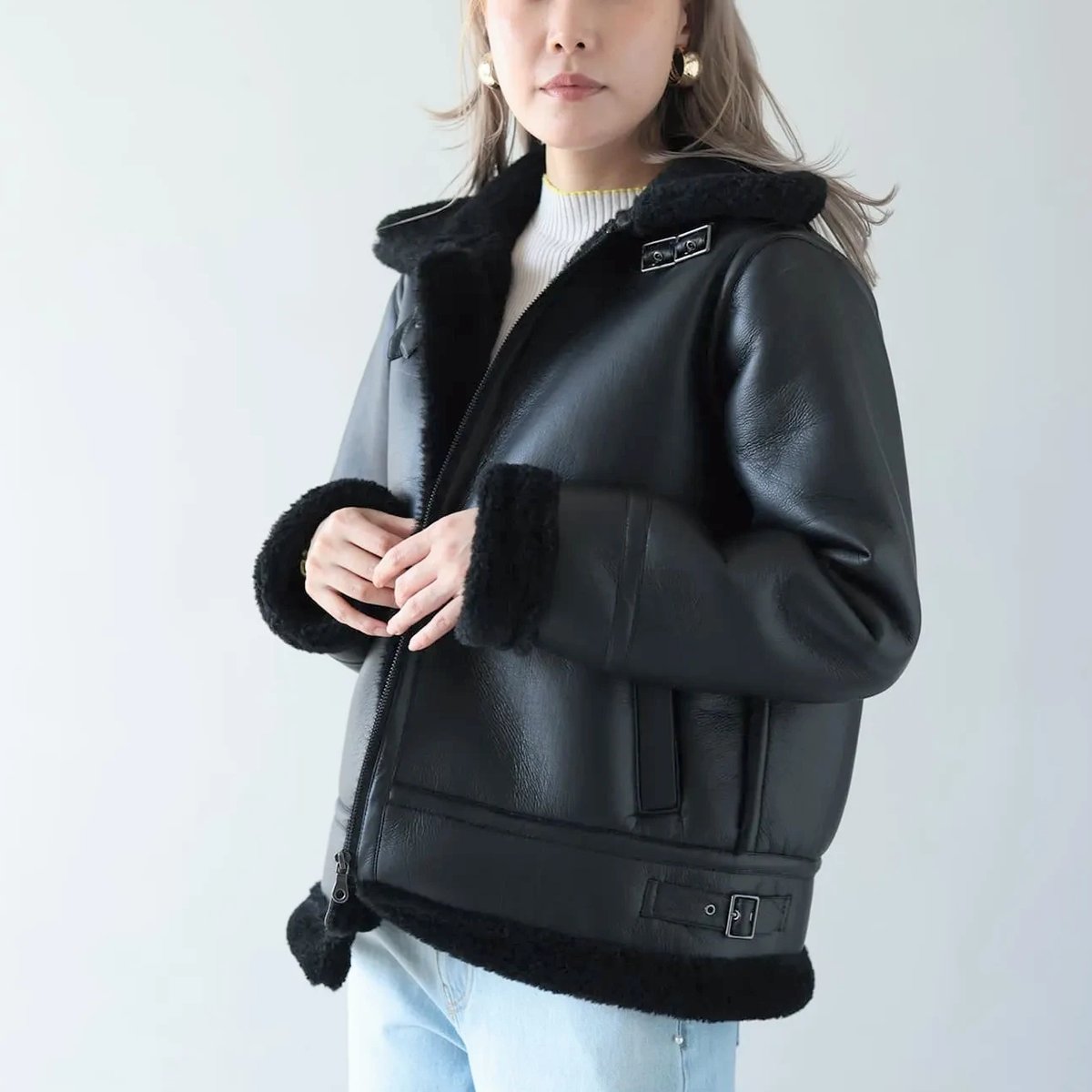 美品！ベリンダ belinda ボアジャケット レザージャケット 黒 